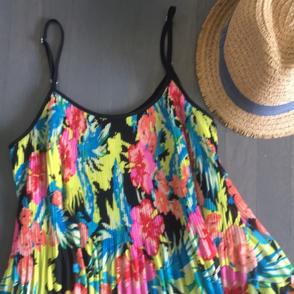 LOFT Bright Tropical Floral Accordian Pleated Midi Dress, size Small 🌺 - Picture 15 of 15